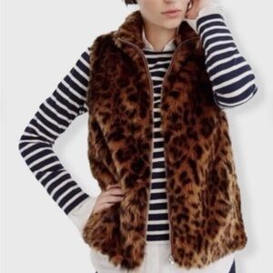 NWOT J Crew SZ XXS Women’s Faux Fur Full Zip Sleeveless Leopard Vest